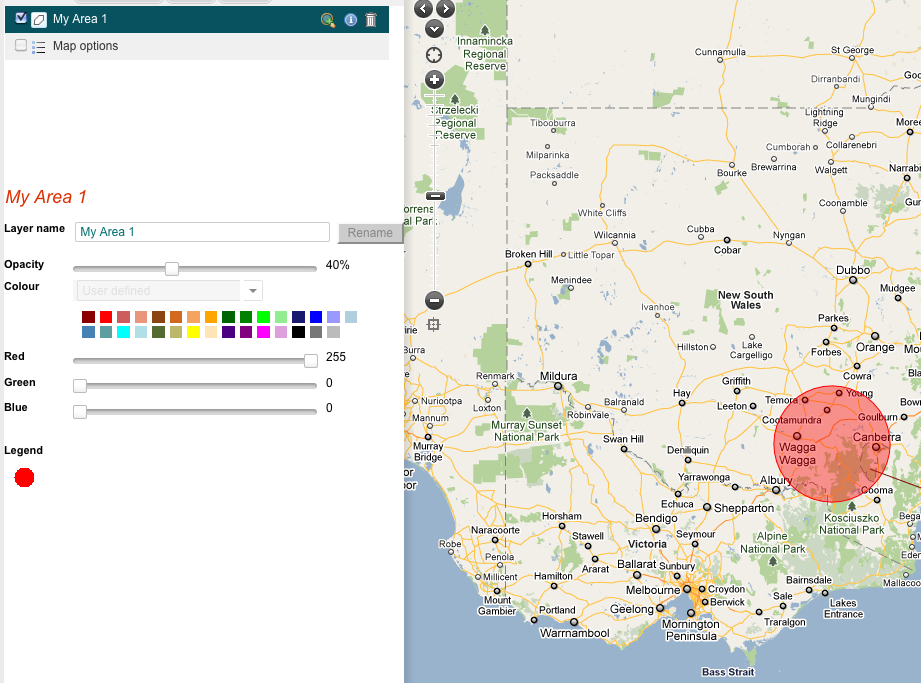 Point and radius added to the map