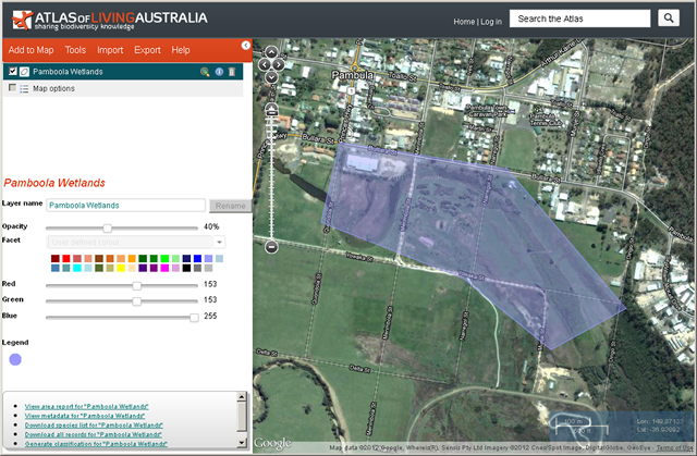 The uploaded KML layer is added to the map. The satellite base map is shown above.