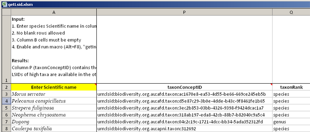 getLSID spreadsheet after running macro