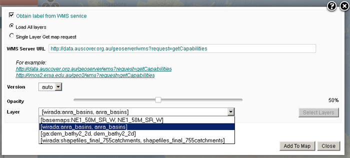 Using the WMS service to select from all layers from a WMS service